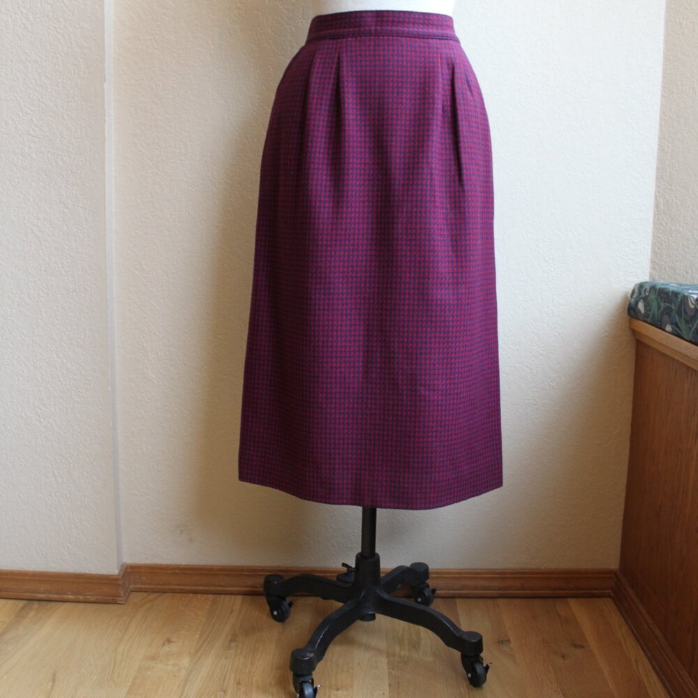 Vintage Pendleton Red Blue Houndstooth Pencil Skirt 10 28" Waist
